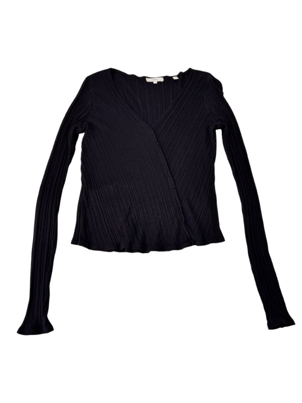 Vince Rib-Knit Deep V Wrap Top Sz L Black Minimalist Goth Capsule Wardrobe - Picture 11 of 11